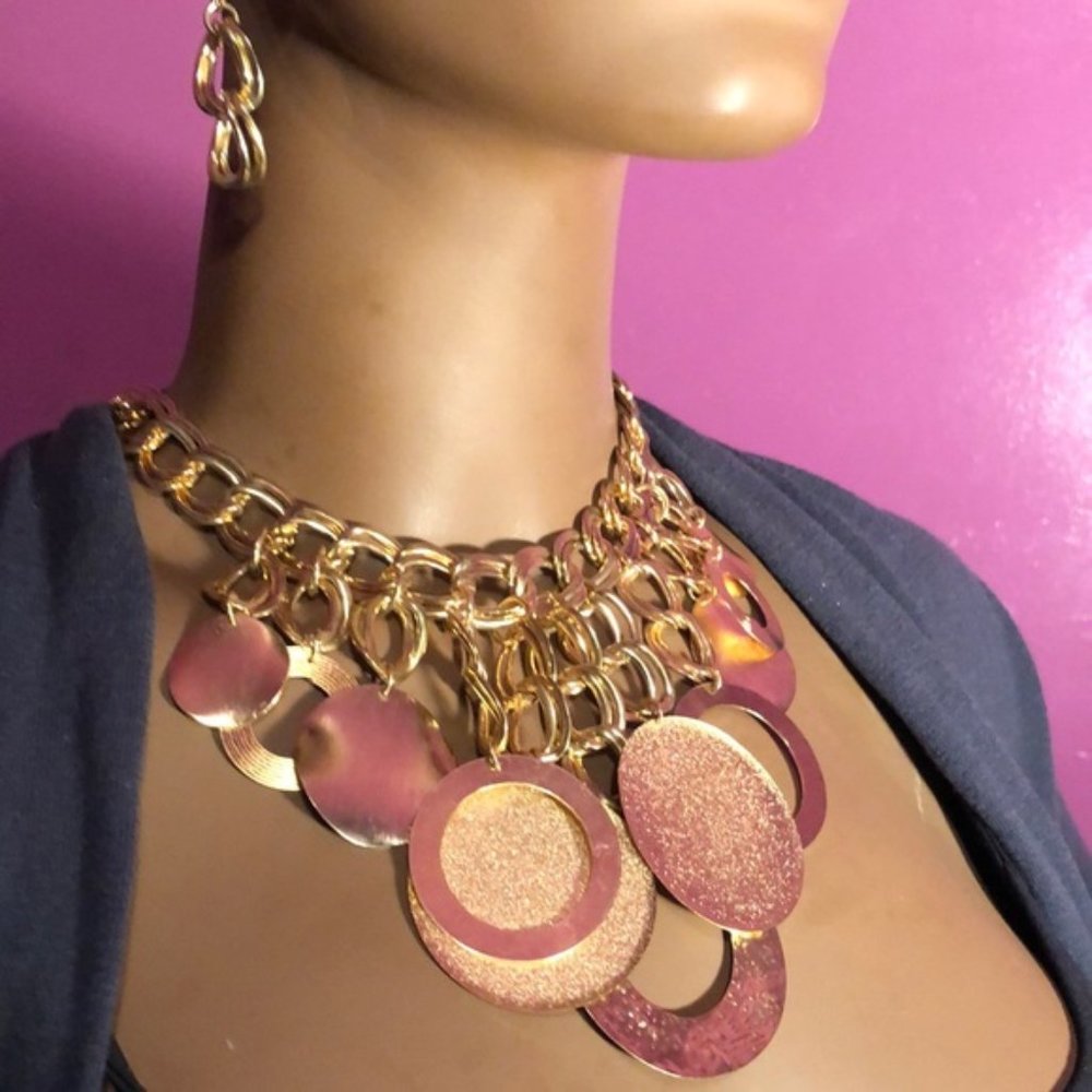 Chain and Circle Necklace  Set